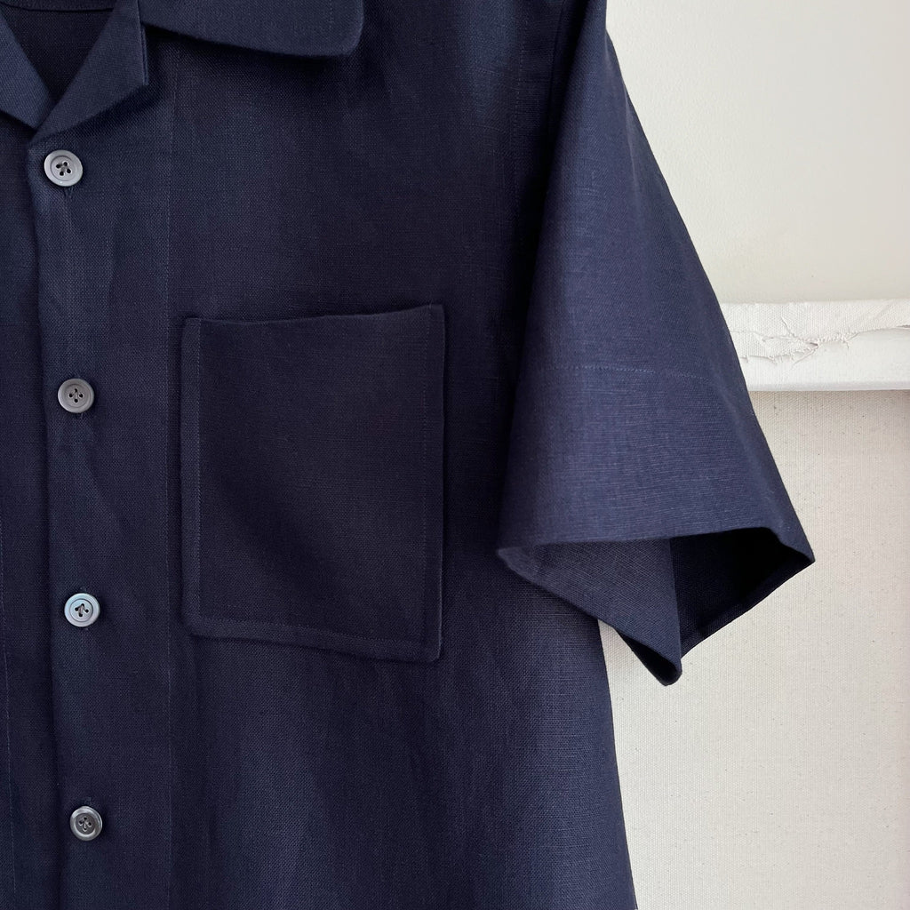 Navy Linen Camp Shirt