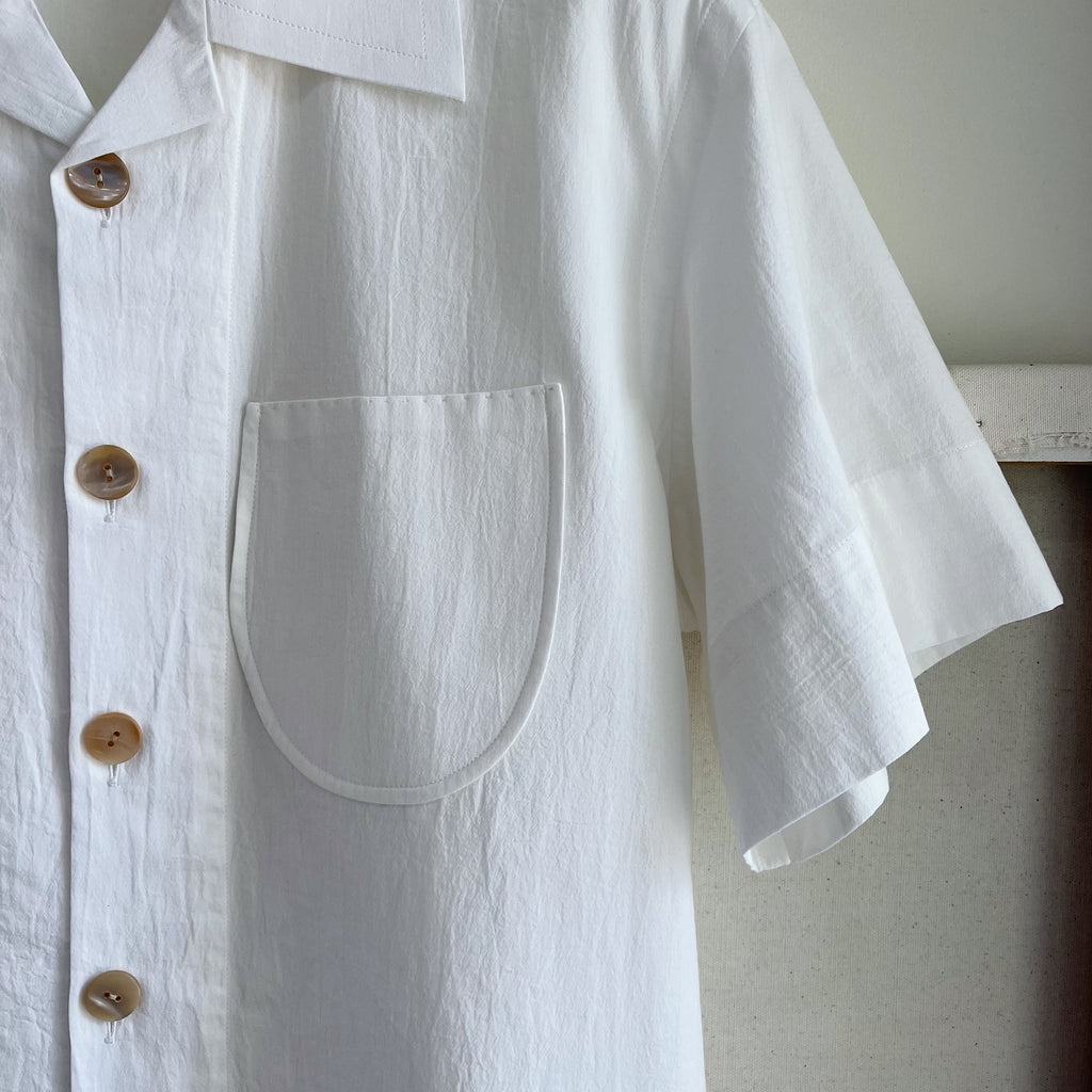 White Laundered Cotton Camp Shirt