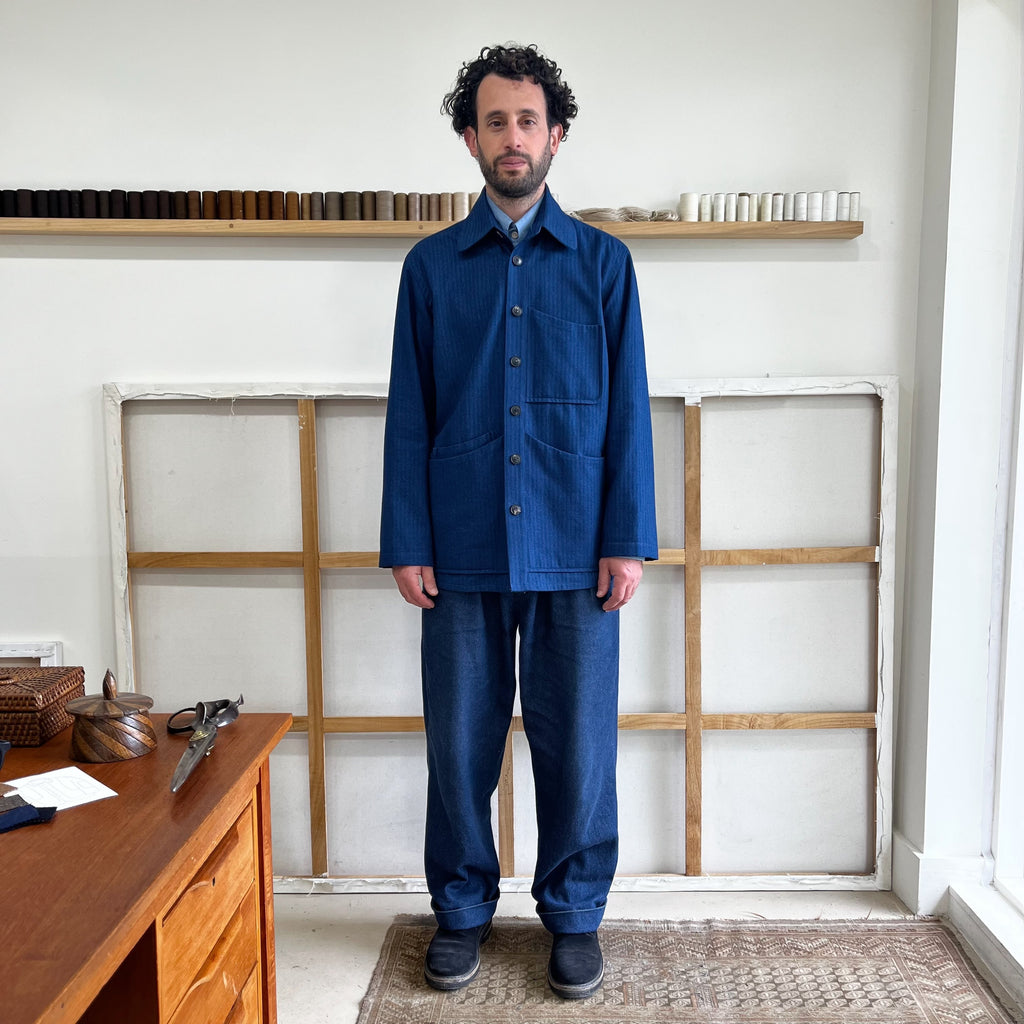 Indigo Cotton Herringbone Twill Sail Coat
