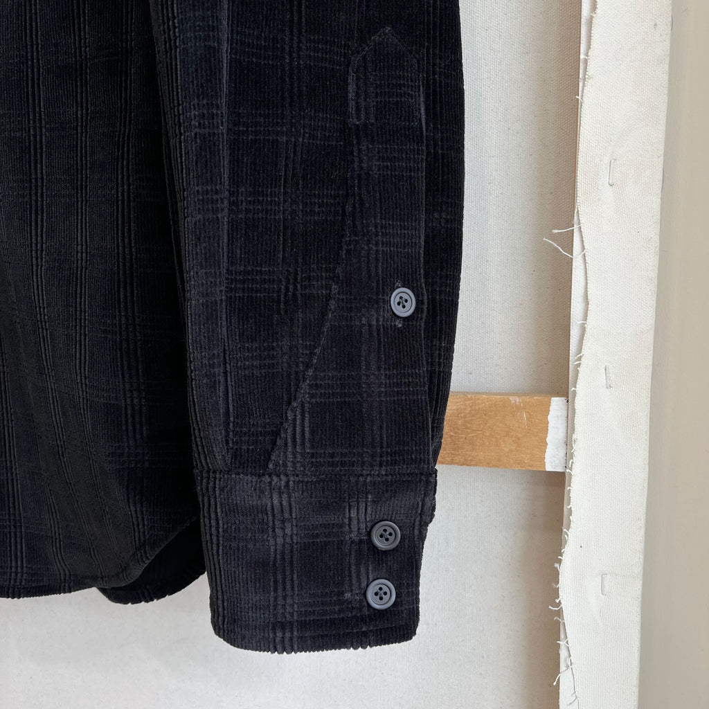 Deadstock Black Plaid Corduroy Sawtooth Western Shirt