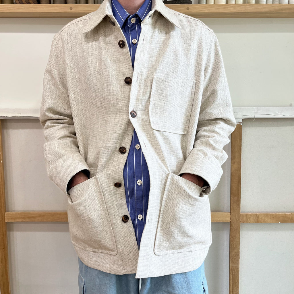 Deadstock Oatmeal Basketweave Linen Chore Coat