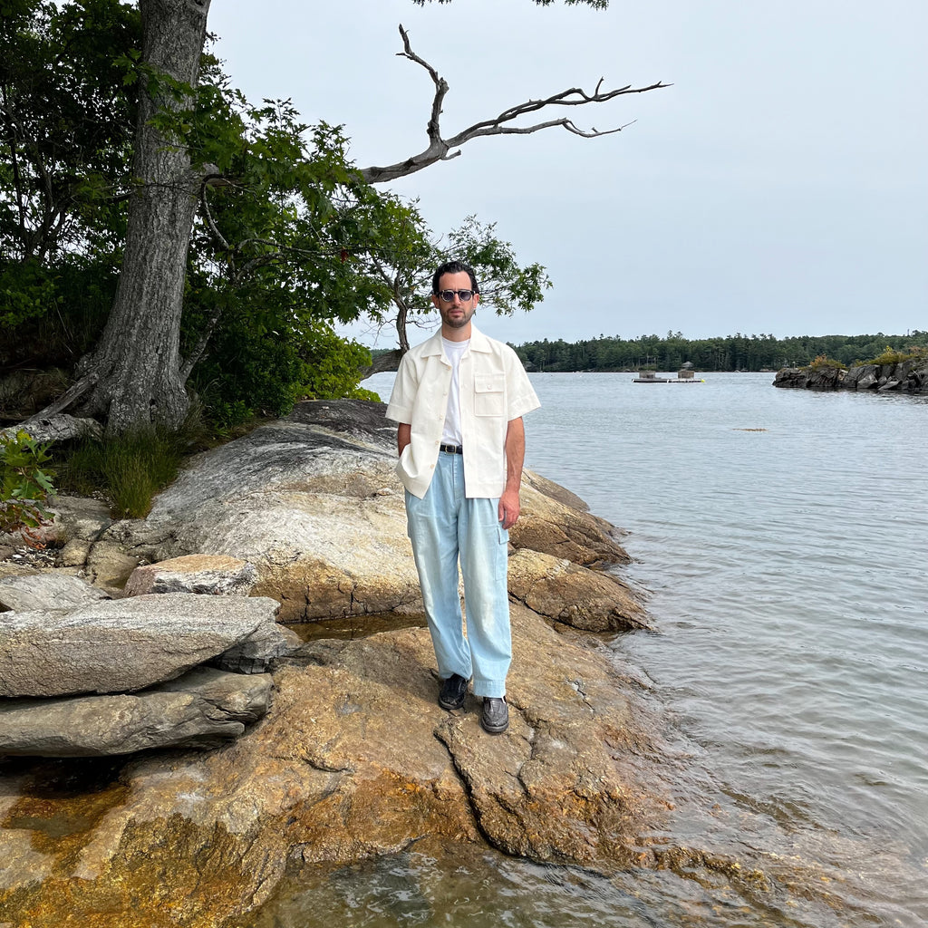 Ecru Cotton Linen Camp Shirt