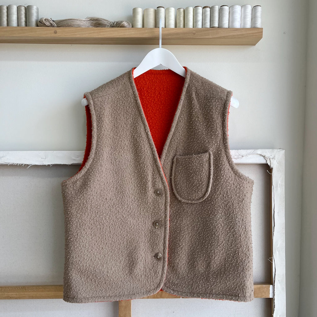 Light Camel / Blaze Orange Reversible Casentino Wool Vest