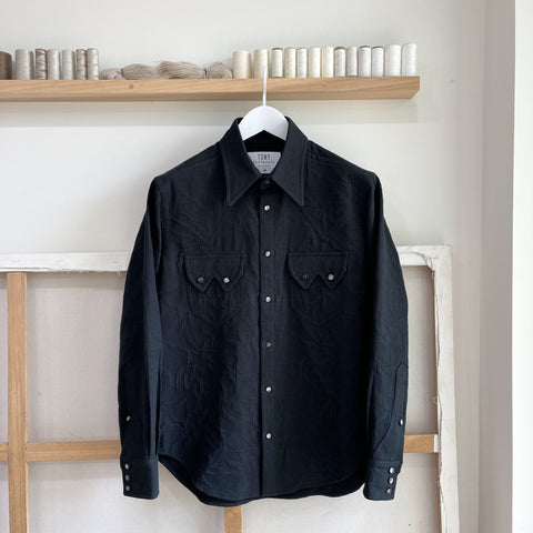 Black Floral Cotton Jacquard Sawtooth Western Shirt