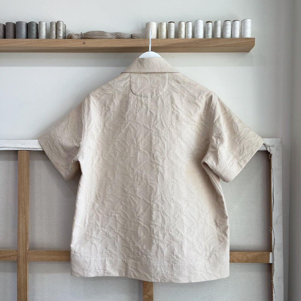 Sand Floral Cotton Jacquard Camp Shirt