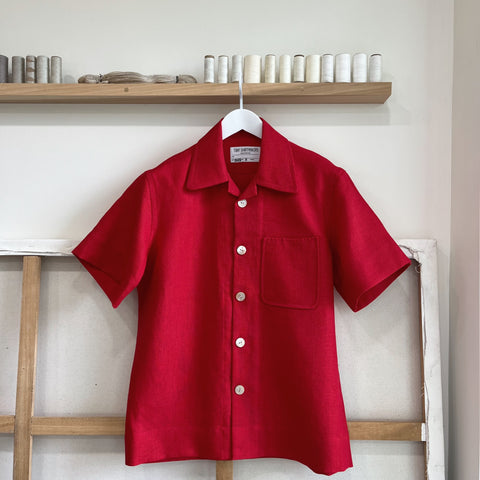 Crimson Red Linen Camp Shirt (Size Small and Large)