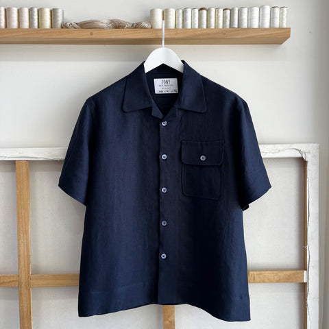 Navy Linen Camp Shirt
