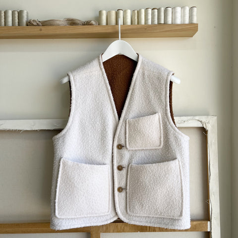 White / Dark Camel Reversible Casentino Wool Vest