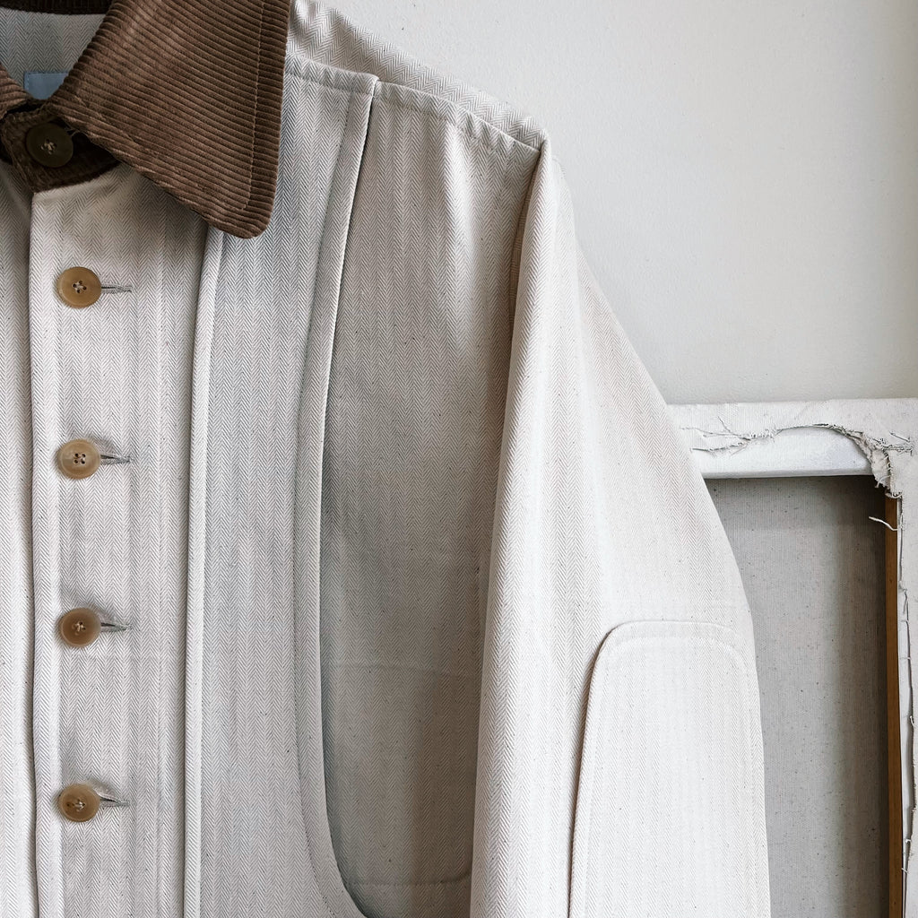 Cream Cotton Herringbone Twill Field Jacket