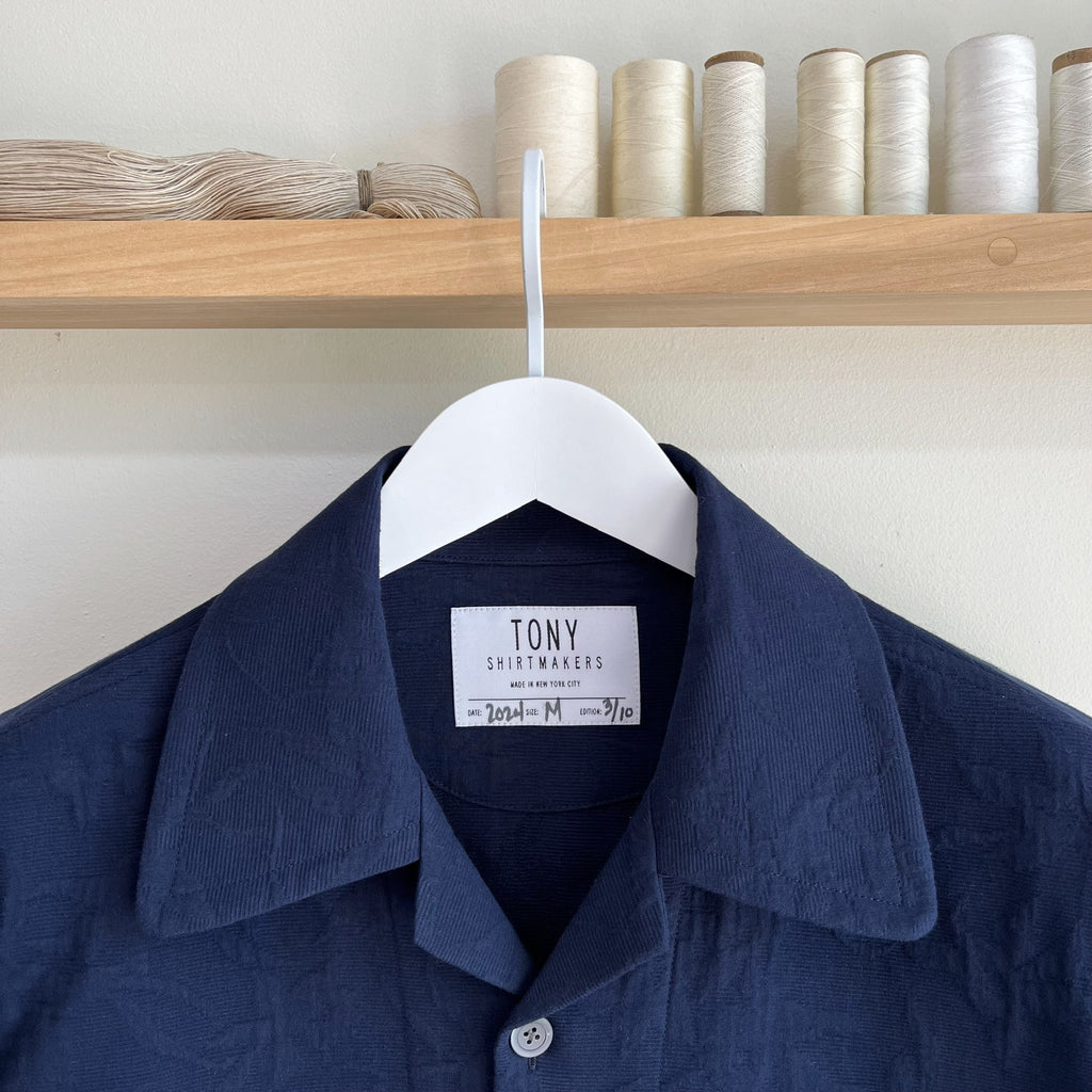 Junior Navy Cotton Jacquard Camp Shirt