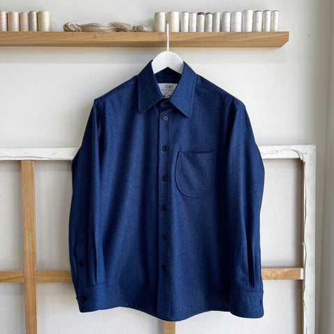 French Blue Wool Cashmere Overshirt