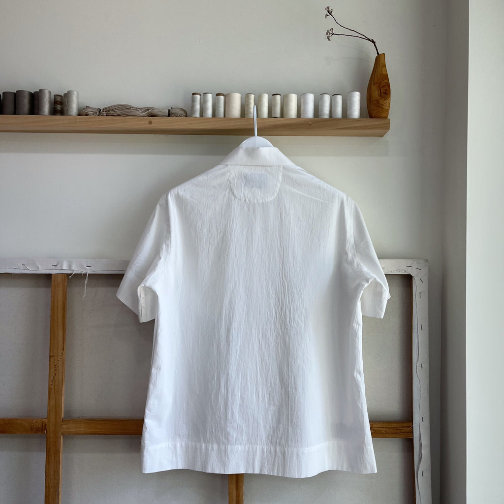 White Laundered Cotton Camp Shirt