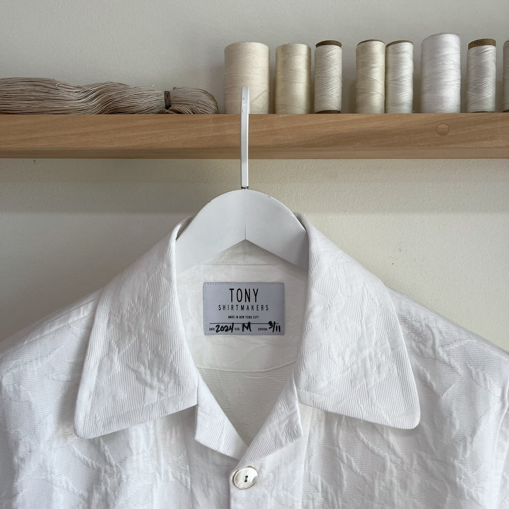 White Floral Cotton Jacquard Camp Shirt