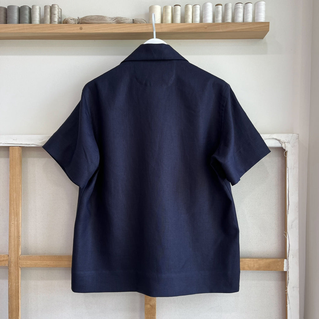 Navy Linen Camp Shirt