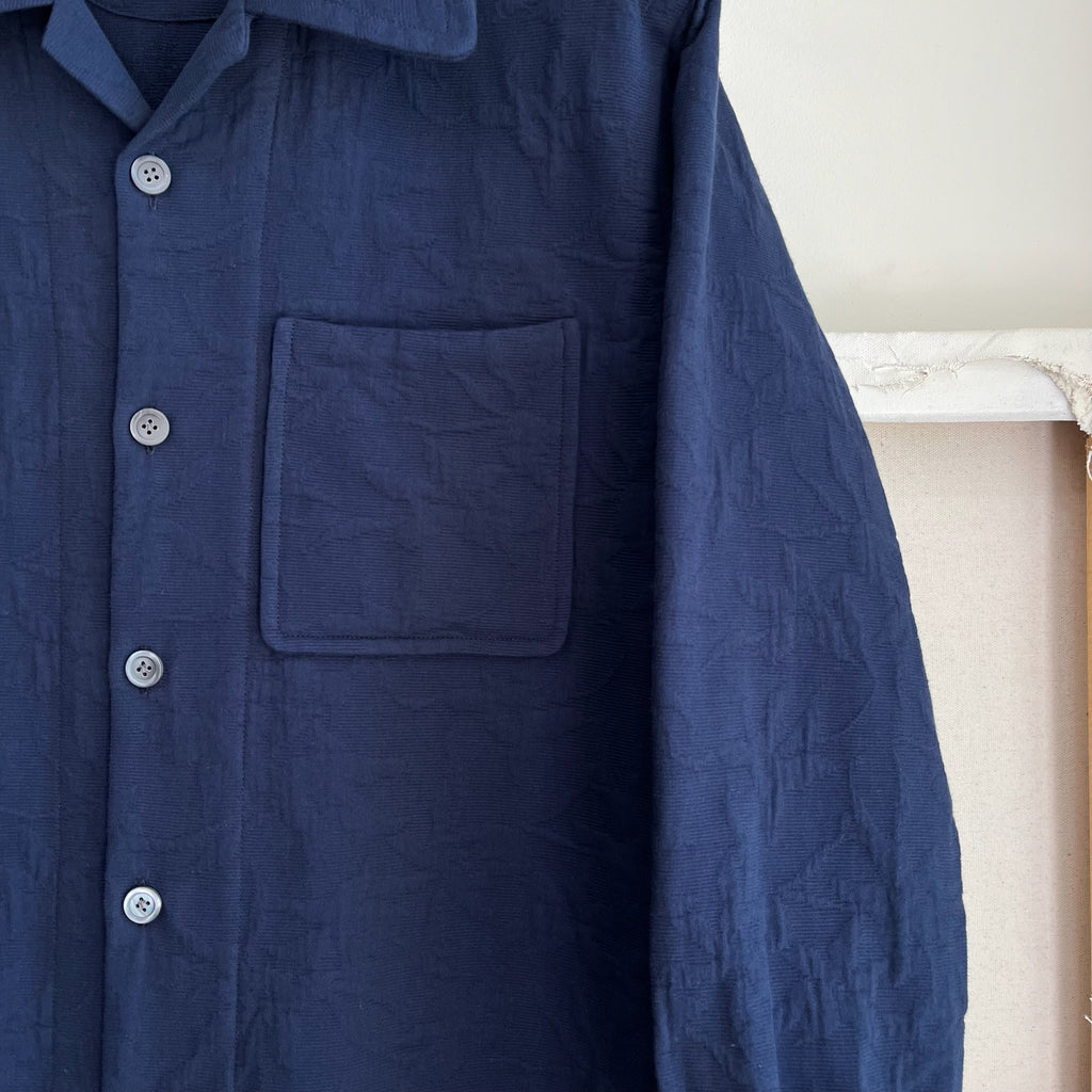 Junior Navy Cotton Jacquard Camp Shirt